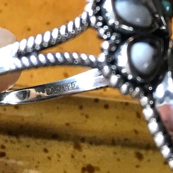 Natural White Buffalo Blue Turquoise Sterling Silver Ring Size 10 - Picture 6 of 8